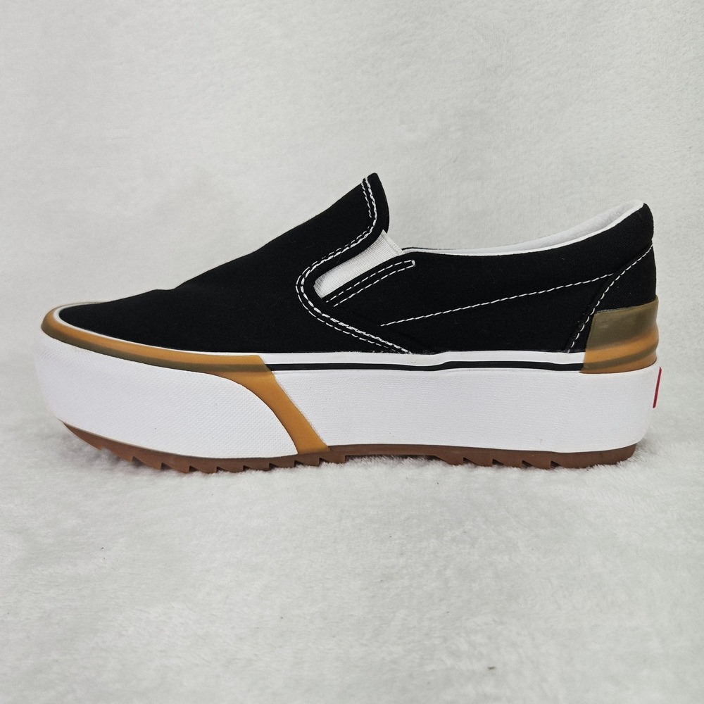 Vans Shoes Womens 6.5 Black Canvas Slip On Platform Lug Sole Skate Sneakers - Picture 4 of 13